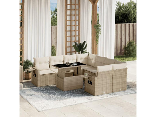 Set di mobili da esterno in vimini intrecciato in resina beige