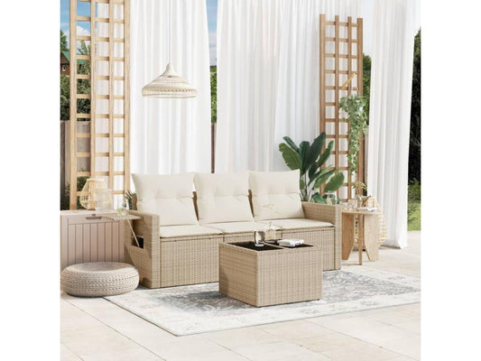 Set di mobili da esterno in vimini intrecciato in resina beige