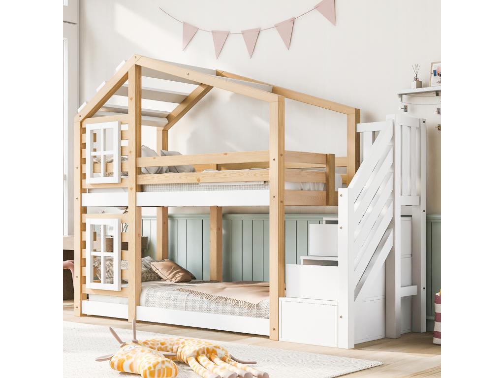 Materasso in legno massello bianco, 2 x 90 x 200 cm