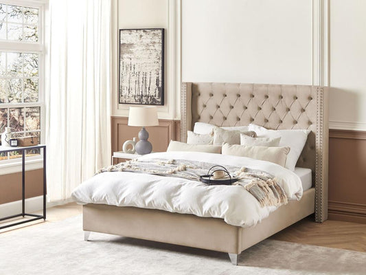 Letto in velluto beige, 140 x 200 cm
