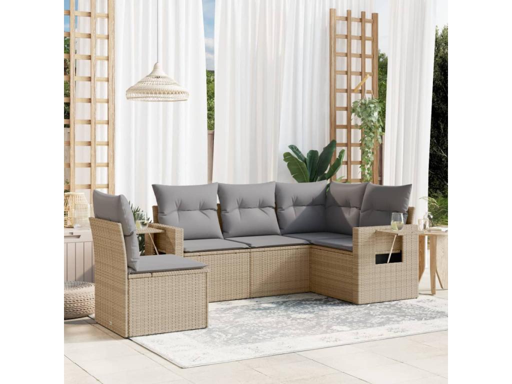 Set di mobili da esterno in vimini intrecciato in resina beige