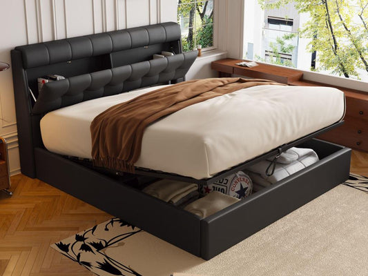 Letto in similpelle nera, 140 x 190 cm