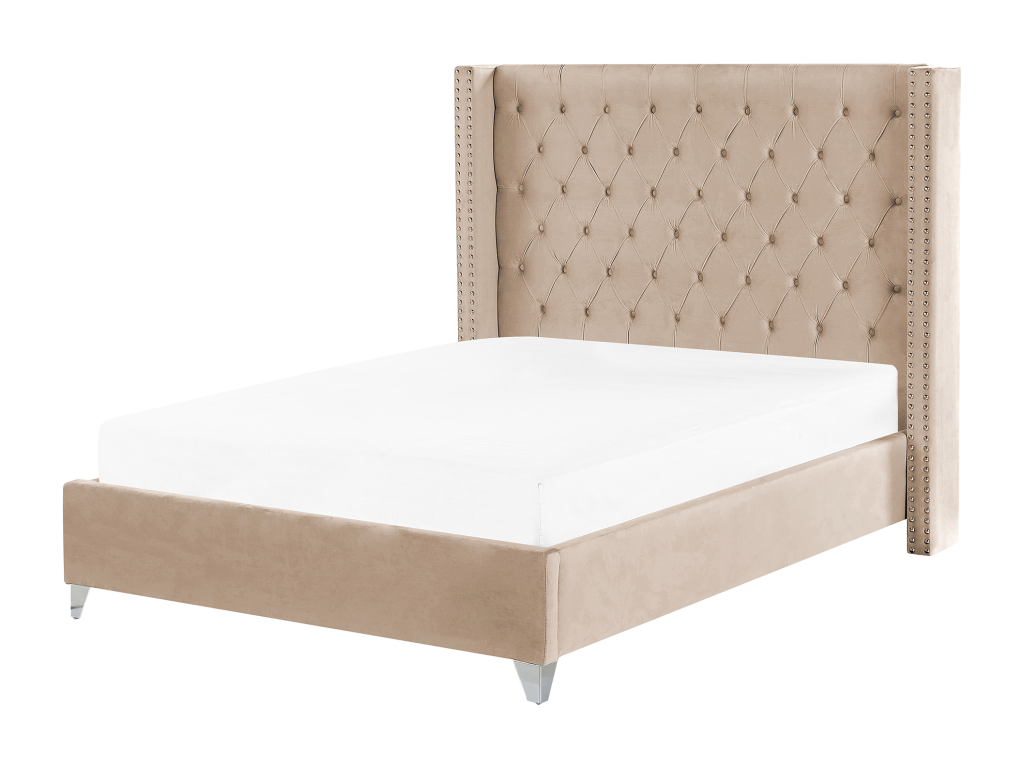 Letto in velluto beige, 140 x 200 cm