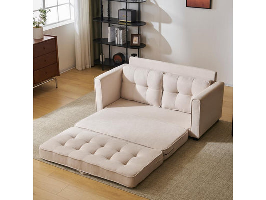 Letto in tessuto beige, 151 x 205 x 86 cm