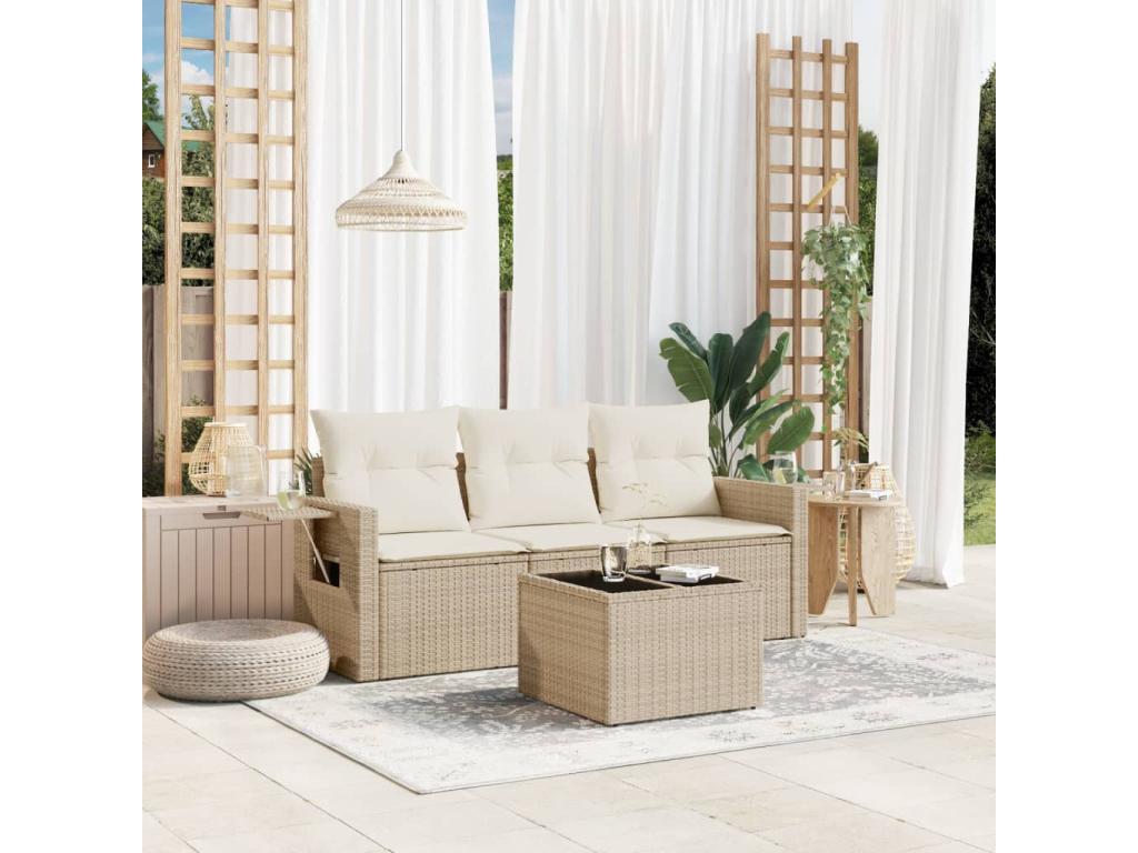 Set di mobili da esterno in vimini intrecciato in resina beige