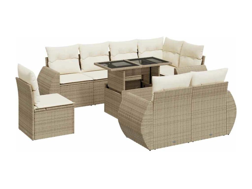 Set di mobili da esterno in vimini intrecciato in resina beige