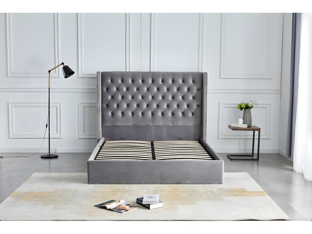Letto in velluto grigio, 180 x 200 cm