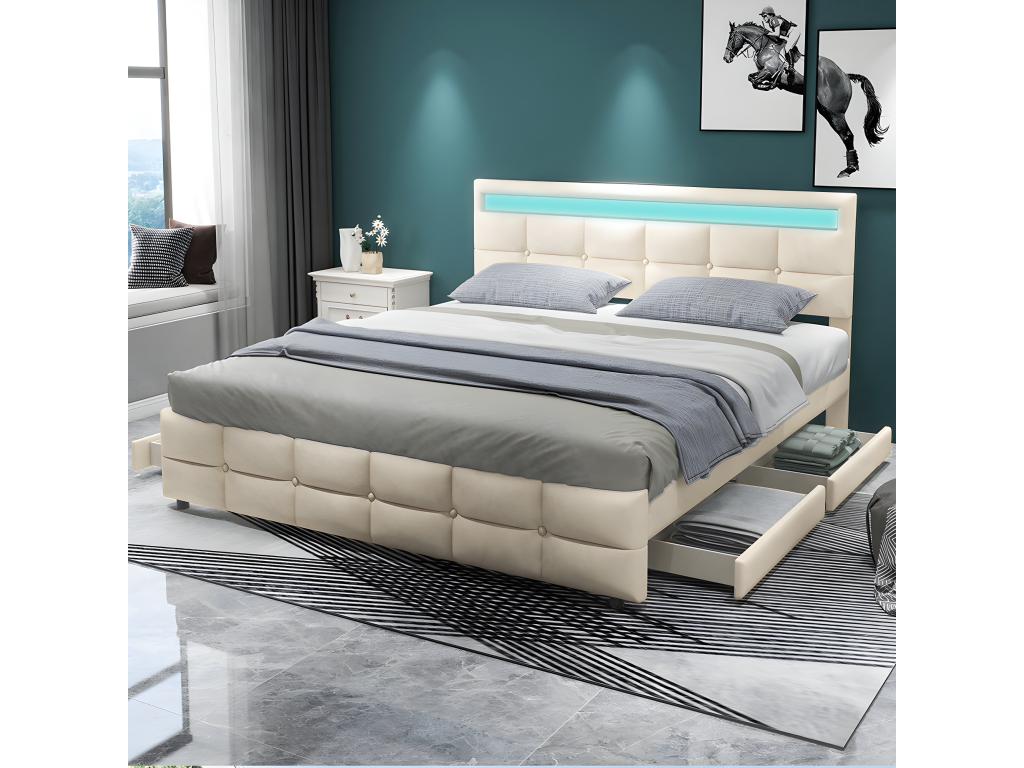 Letto in velluto beige, 180 x 200 cm
