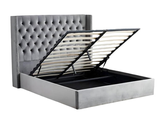 Letto in velluto grigio, 180 x 200 cm